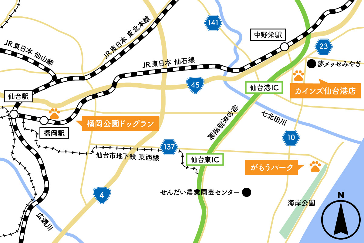 仙台市宮城野区の周辺地図